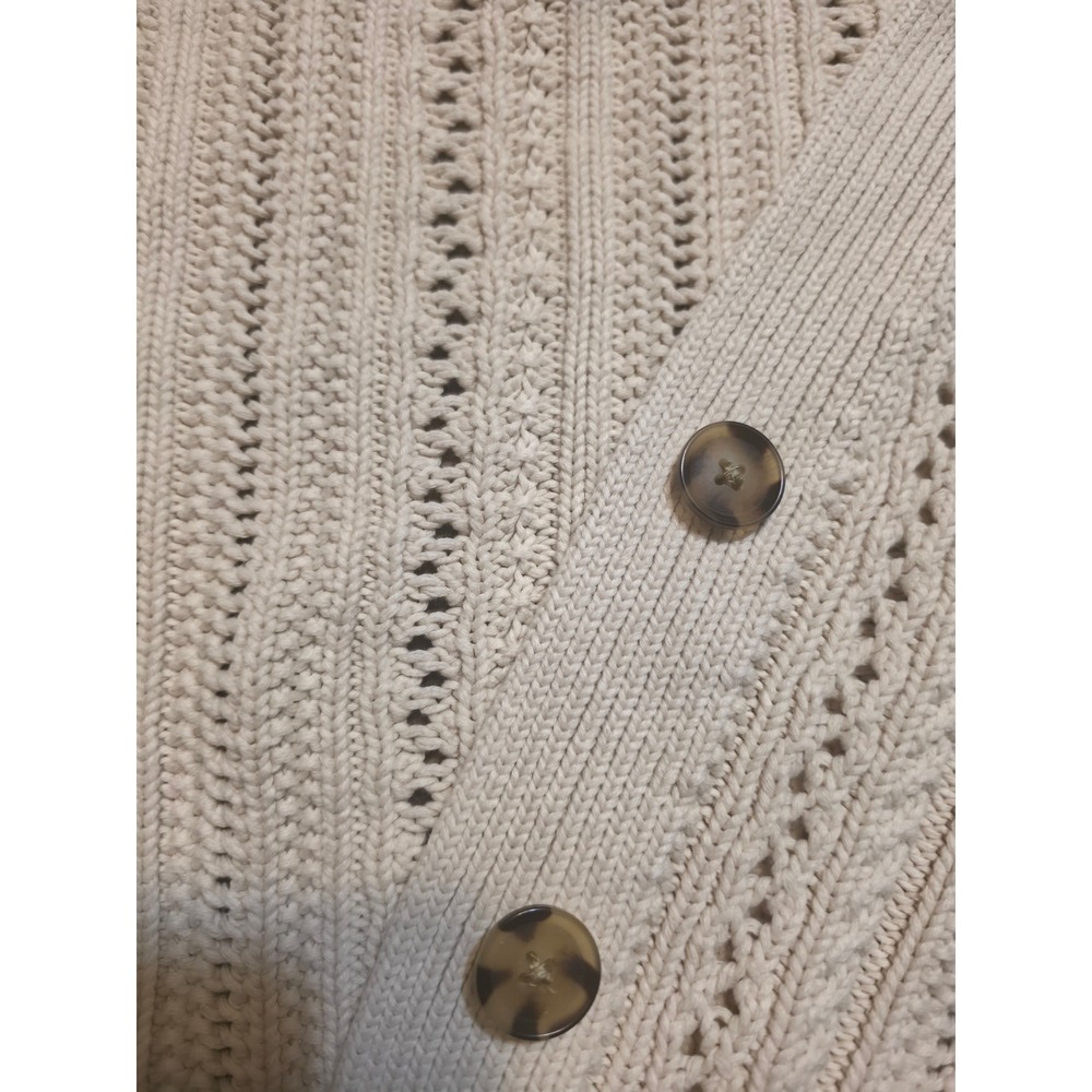 Gap Womens Cardigan Sweater Cream Cropped Pointelle Cable Knit V-Neck Medium - Picture 7 of 9